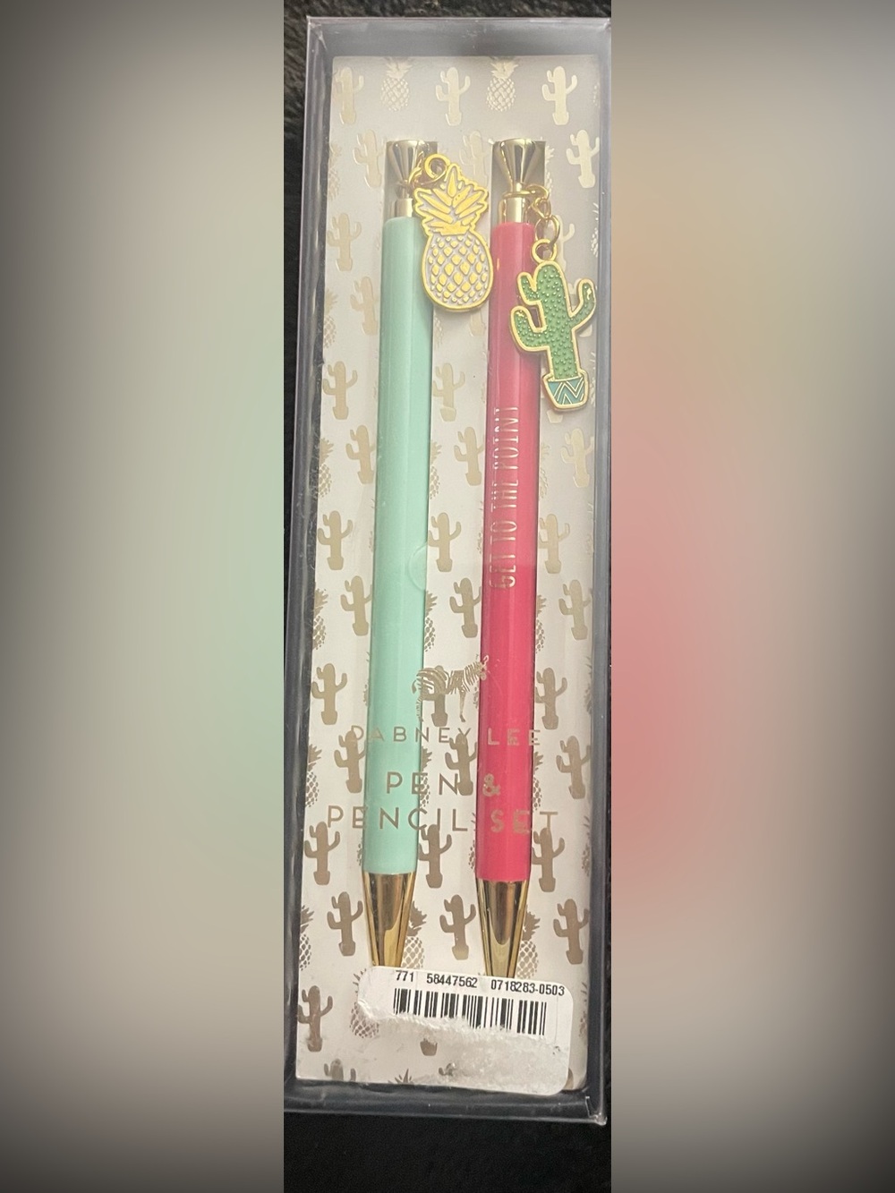 Dabney Lee Mint Green & Coral Pink Pen Set with Gold Accents